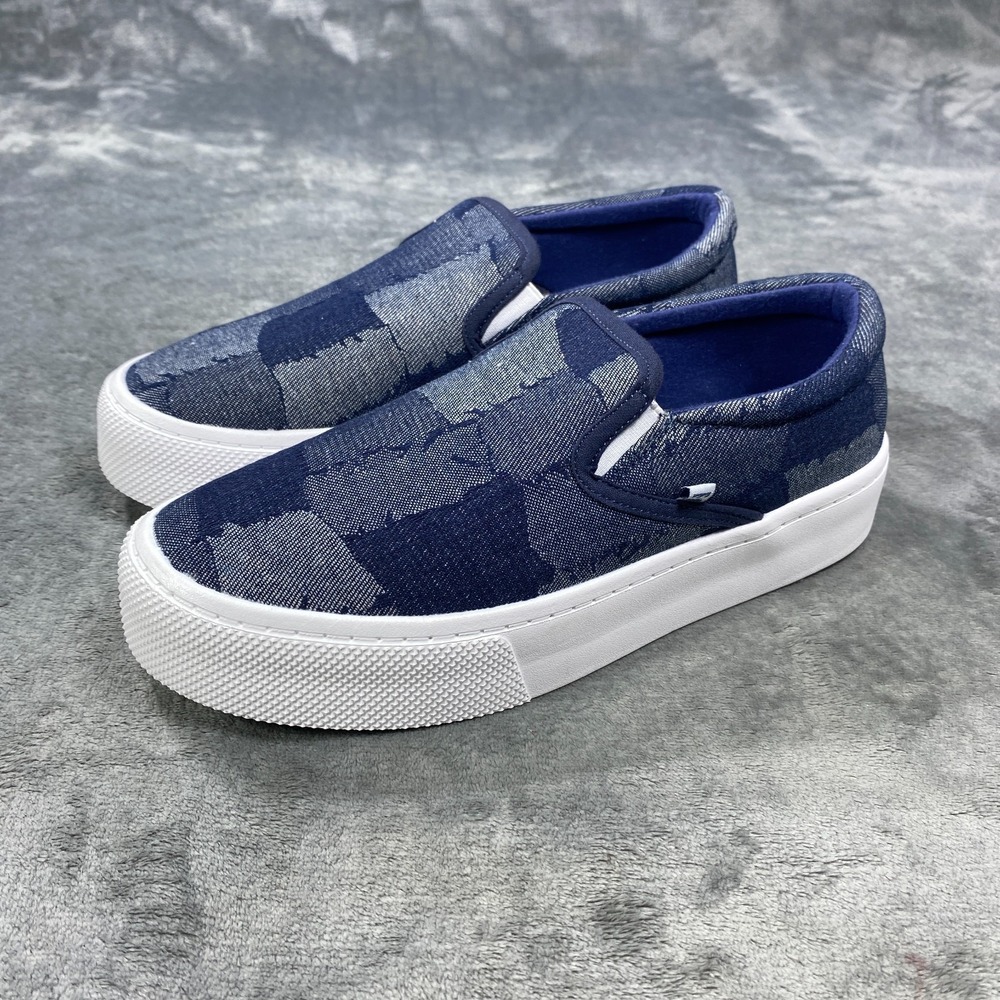 Billabong Cove Shoes Womens 8 Blue Denim Slip On Casual Skate Sneakers Patchwork